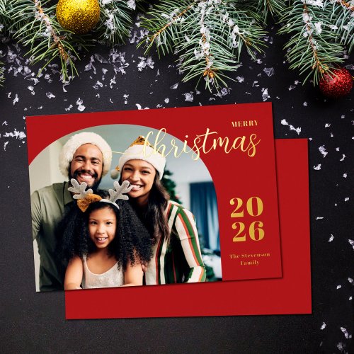Christmas arch 1 photo modern minimalist red foil holiday card