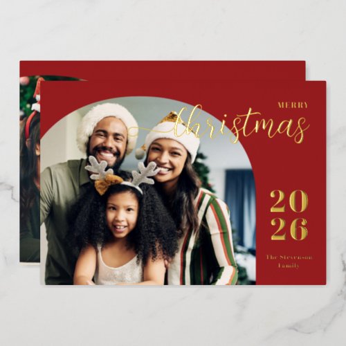 Christmas arch 2 photo modern minimalist red foil holiday card