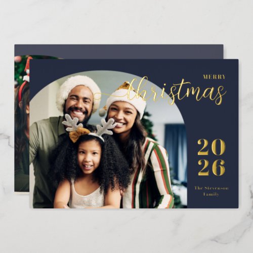 Christmas arch 2 photos modern minimalist gold foil holiday card