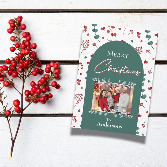 Christmas Arch Botanical Foliage Family Photo Holiday Card (Creator Uploaded)