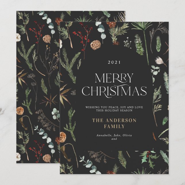 Christmas arch elegant watercolor botanical floral holiday card (Front/Back)