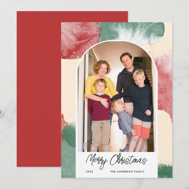Christmas Arch Photo Abstract Watercolor Holiday Card (Front/Back)