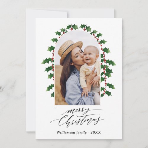 Christmas Arch Photo Watercolor Botanical Holiday  Note Card