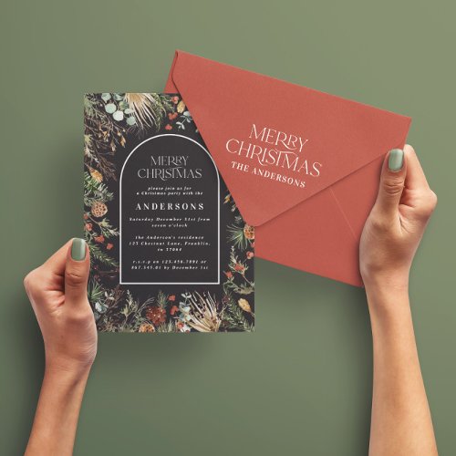 Christmas arch watercolor botanical Christmas Holi Holiday Card