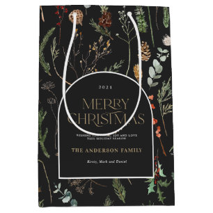 Christmas arch watercolor botanical floral wrappin medium gift bag