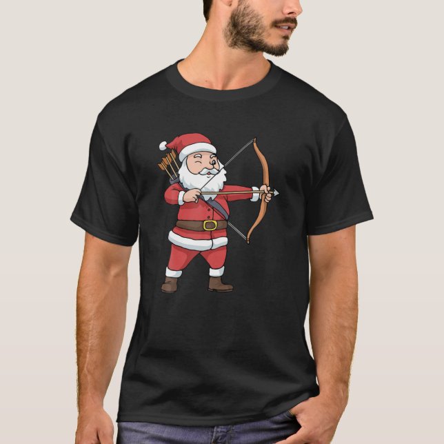 Christmas Archery Arrow Bow Hunting Santa Claus T-Shirt (Front)