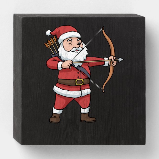 Christmas Archery Arrow Bow Hunting Santa Clause Wooden Box Sign (Front Horizontal)