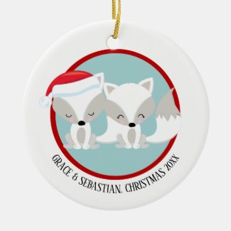 Christmas Arctic Foxes Personalized Ceramic Ornament