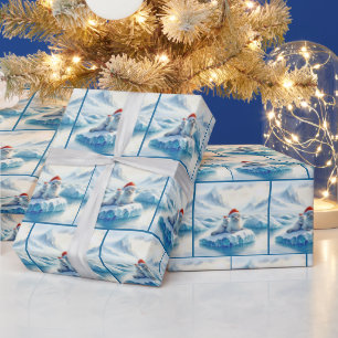 Christmas Arctic Seals with Santa Hats Wrapping Paper