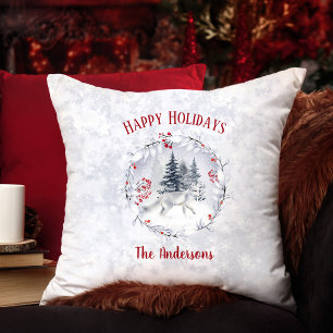Christmas Arctic Snow Fox Winter Scenery Name Throw Pillow
