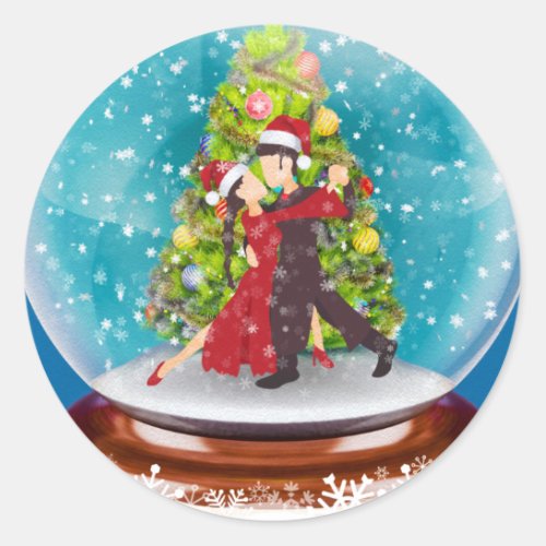 Christmas Argentine Tango Dancers Snowglobe Classic Round Sticker