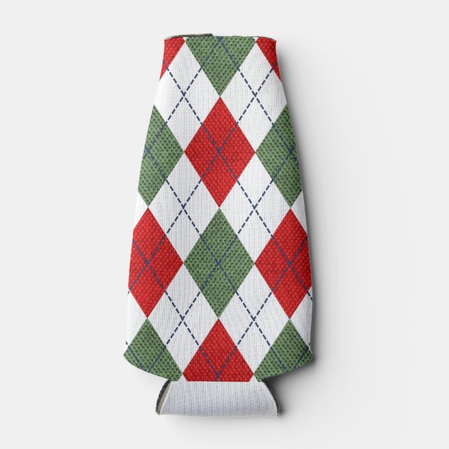 Christmas Argyle Bottle Cooler (Front)
