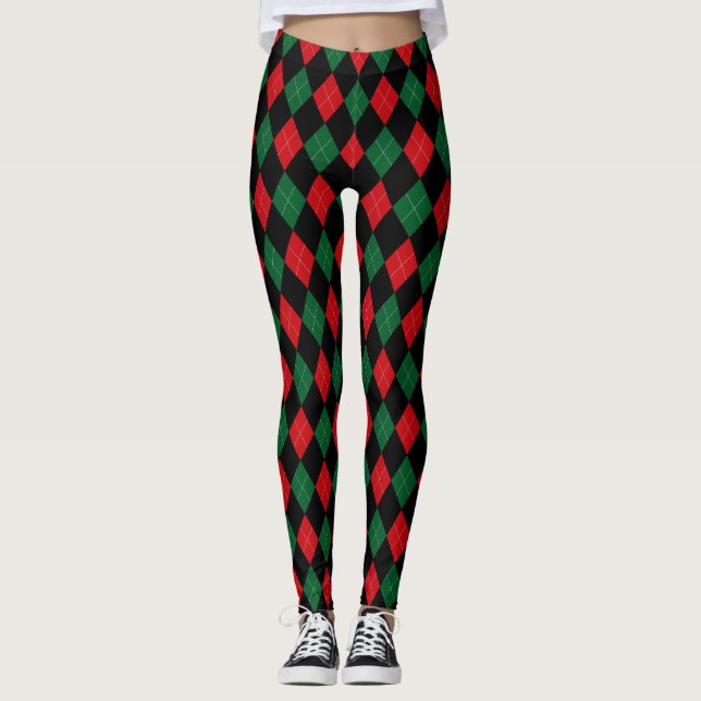 Christmas Argyle ~ Classic Red, Green and White Leggings (Front)