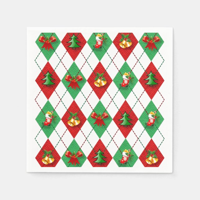 Christmas Argyle Decorated Napkins (Front)
