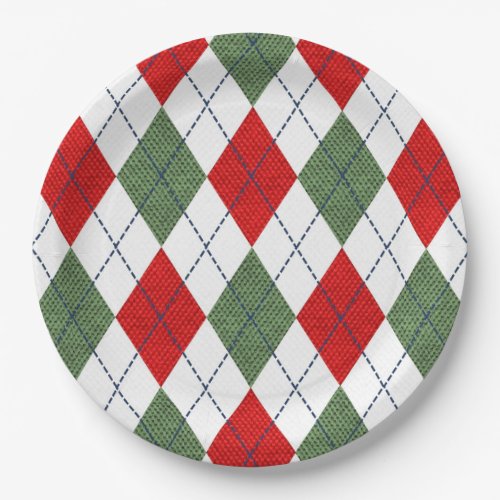 Christmas Argyle in holiday colors Paper Plates