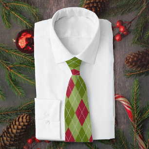 Christmas Argyle knit with red and green diamonds Neck Tie