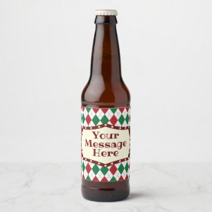 Christmas Argyle Pattern Beer Bottle Label
