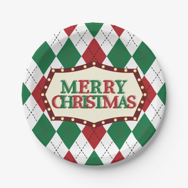 Christmas Argyle Pattern Paper Plates (Front)
