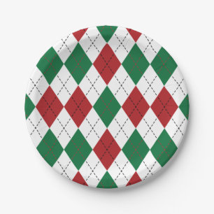 Christmas Argyle Pattern Paper Plates