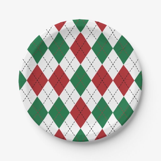 Christmas Argyle Pattern Paper Plates (Front)