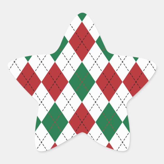 Christmas Argyle Pattern Star Sticker (Front)