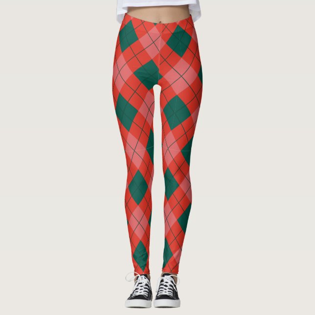 Christmas Argyle Plaid Leggings for Women (Front)