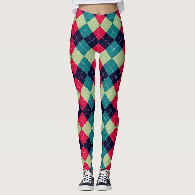 Christmas Argyle Plaid Red Green Pattern Leggings (Front)