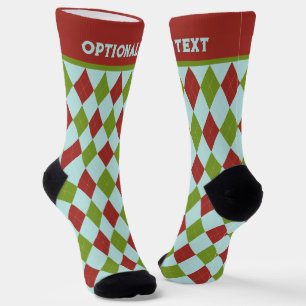 Christmas Argyle Stye in Red and Green - your text Socks