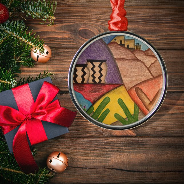 Christmas Arizona Desert Southwest Folk Art Metal Ornament (Creator Uploaded)