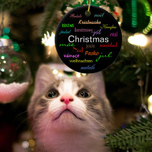 Christmas Around the World In Black Circle Ceramic Ornament