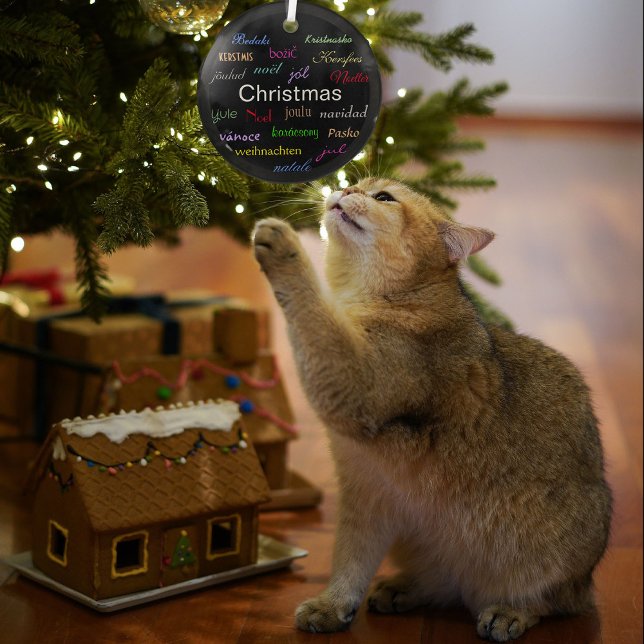 Christmas Around the World In Black Circle  Glass Ornament (Creator Uploaded)