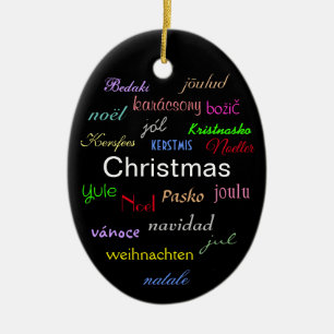 Christmas Around the World In Black Oval Ceramic O Ceramic Ornament