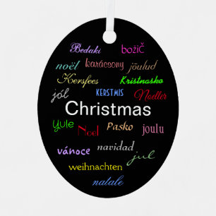 Christmas Around the World In Black Oval Metal Orn Ornament