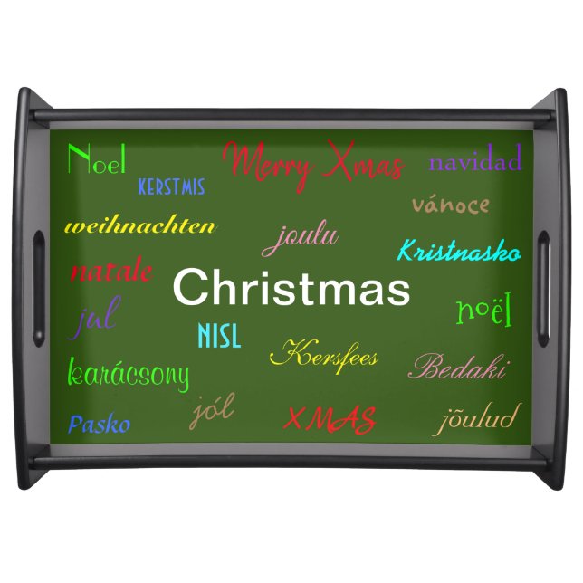 Christmas Around the World Modern Green Serving Tray (Front)