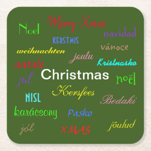 Christmas Around the World Modern Green Square Paper Coaster