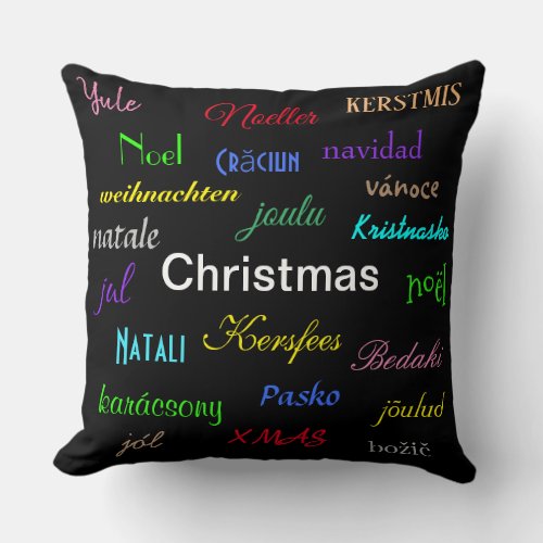 Christmas Around the World Modern in Black Throw Pillow