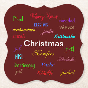 Christmas Around the World Modern Red Bracket Paper Coaster