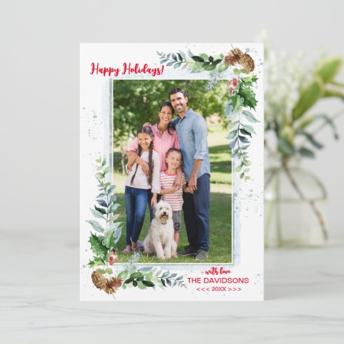 Christmas Arrangement Red Green Happy Holidays Holiday Card