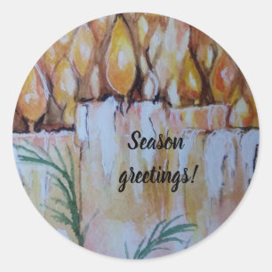 CHRISTMAS ART CANDLES WITH HOLY CLASSIC ROUND STICKER