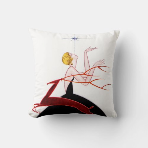 Christmas Art Deco Flapper and Deer Throw Pillow