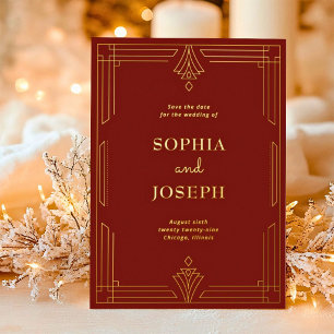 Christmas Art Deco Gold Foil Save the Date Photo Invitation