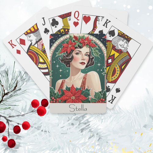 Christmas Art Deco Inspired Portrait Lady Retro Euchre Cards
