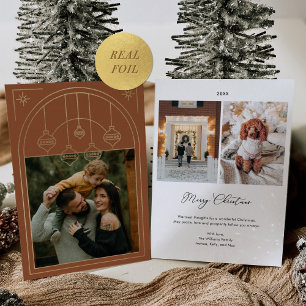 Christmas Art Deco Line Art Terracotta Photo Gold Foil Holiday Card