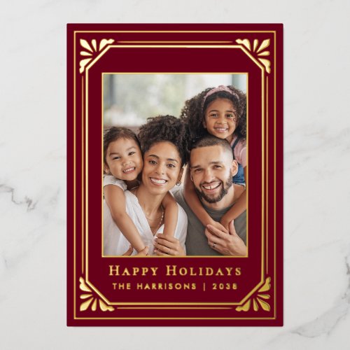 Christmas Art Deco Photo Gold Foil Holiday Card