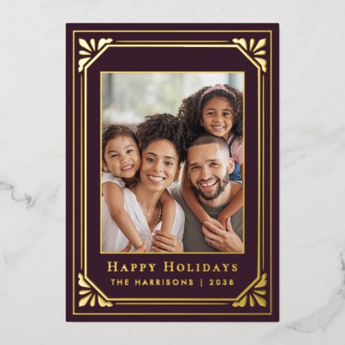 Christmas Art Deco Photo Gold  Foil Holiday Card