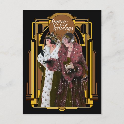 Christmas Art Deco Retro Ladies Postcard