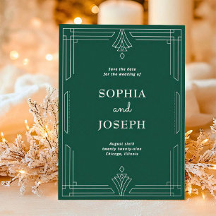 Christmas Art Deco Silver Foil Photo Save the Date Invitation