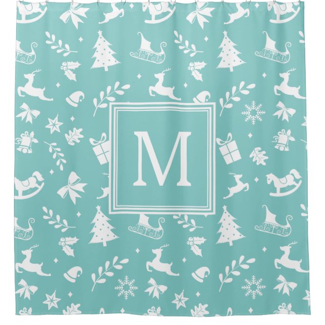 Christmas Art Decor Snowflake Tree Deer Monogram Shower Curtain (Front)