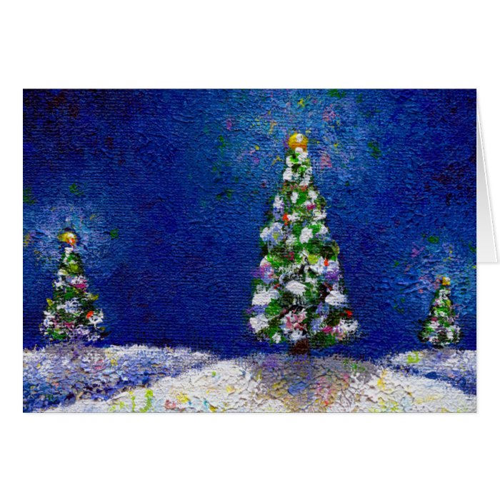 Christmas art fun colorful trees original painting cards by flyinggirl