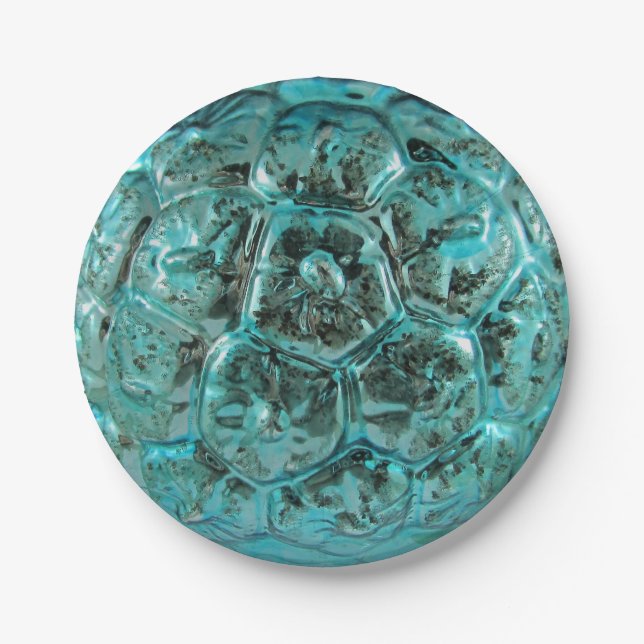 Christmas Art Glass Aqua Teal Blue Wedding Paper Plates (Front)